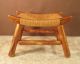 Vtg Heavy Frame Natural Wood Stool Twisted Reed Wicker Weaved Caned Curved Seat 1900-1950 photo 3