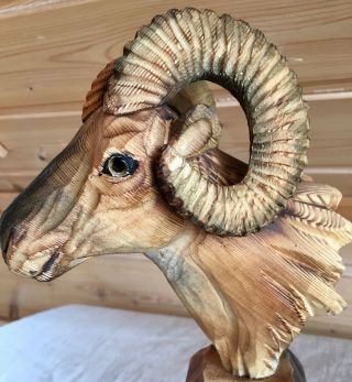 Hand Carved Wild Sheep Wooden Figure photo