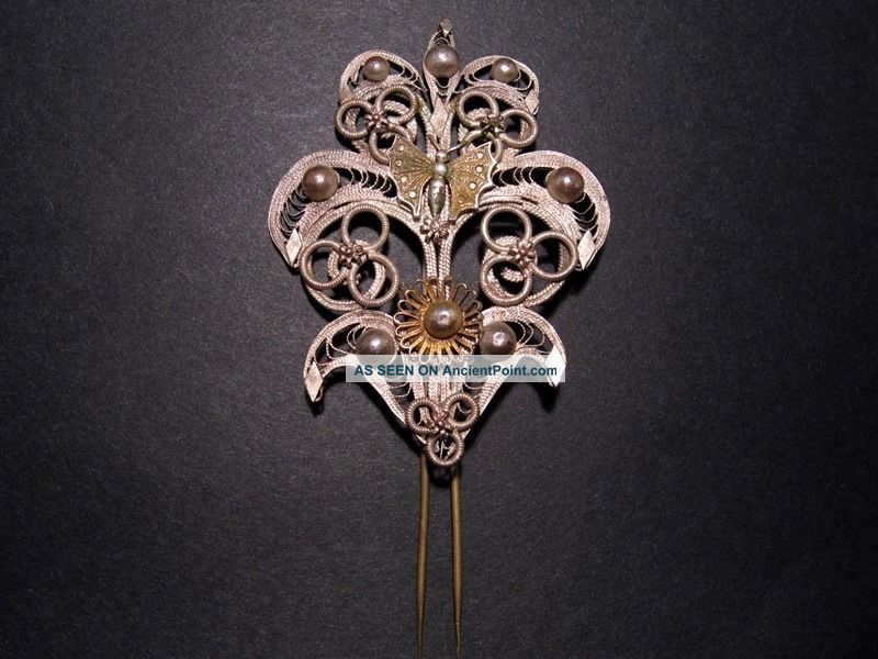 Pompous Antique 18th - 19th Century Silver Plated Filigree Jewelry Pin Byzantine photo