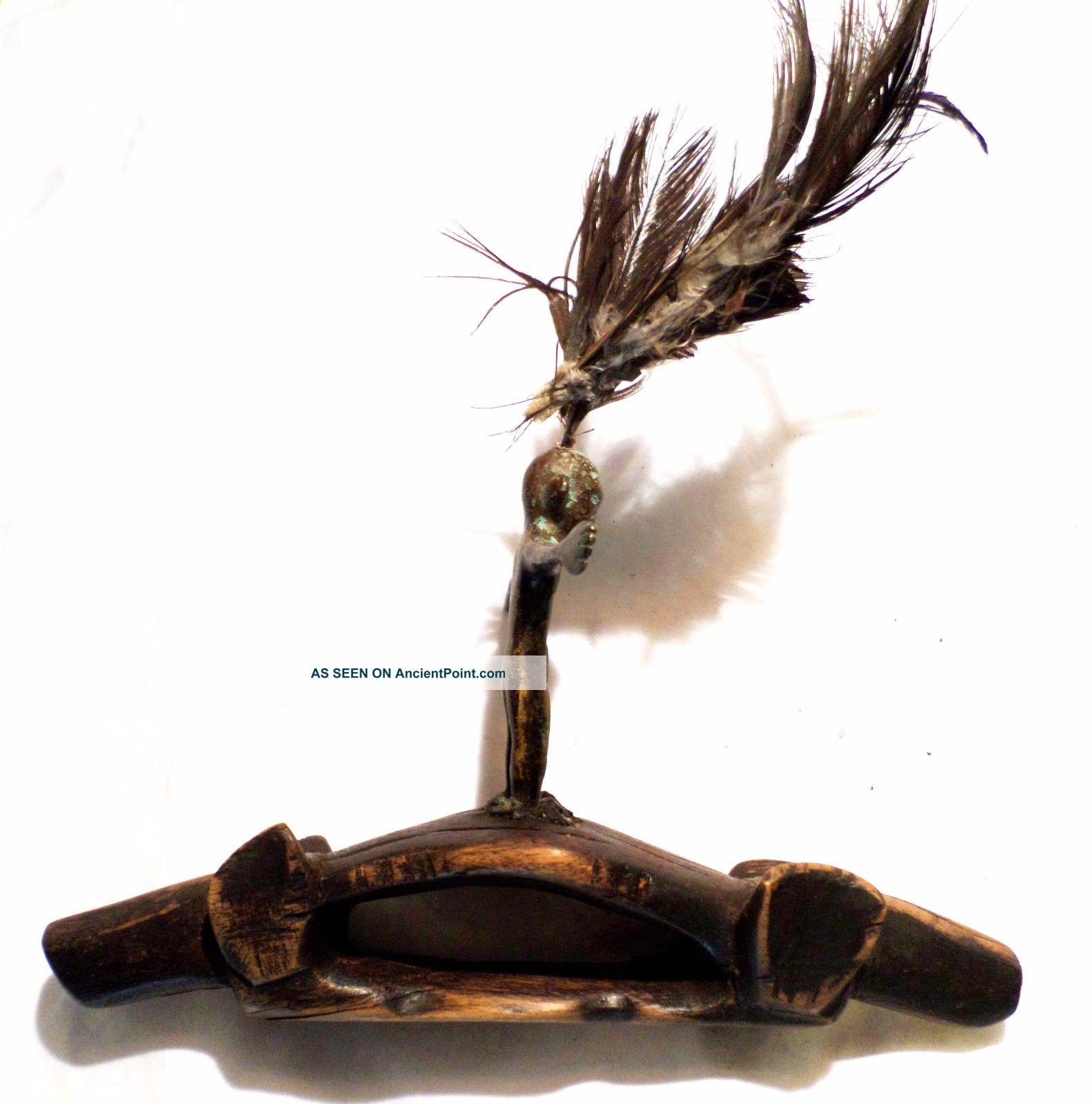 Rare Philippines Ifugao Bontoc Bronze Brass Bulul Figure Feathers Hat Ornament Statues photo