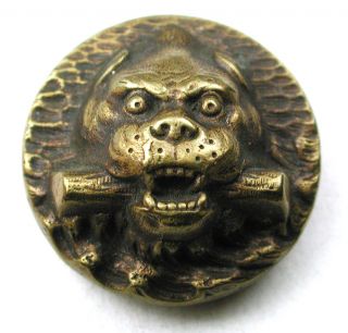 Antique Brass Button Bull Dog W/ Stick Design - Paris Back - 11/16 