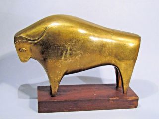 Mid - Century Modern Brass Bull Sculpture Large Italian Art Metal Figurine 1960 ' S photo