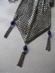 Antique Silver T Cobalt Blue Jewel Clasp & Fringe Chain Mail Mesh Flapper Purse Art Deco photo 1