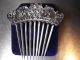 Antique Victorian Silver Plate Hair Comb W/large White Cut Glass Rhinestones Victorian photo 3
