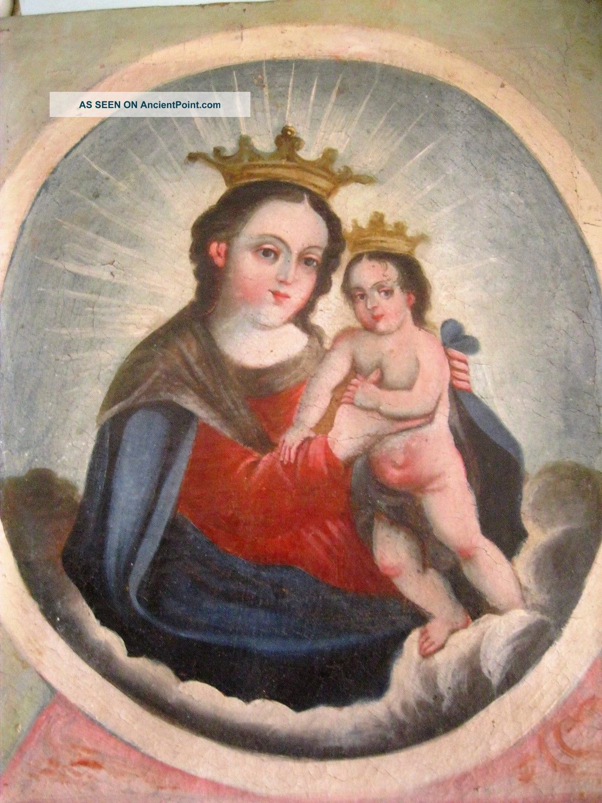 Antique Oil Painting On Canvas Our Lady Of Refuge Latin American photo