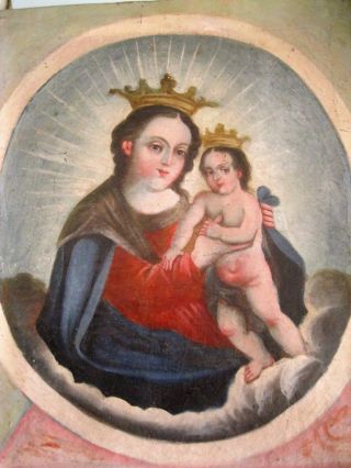 Antique Oil Painting On Canvas Our Lady Of Refuge photo