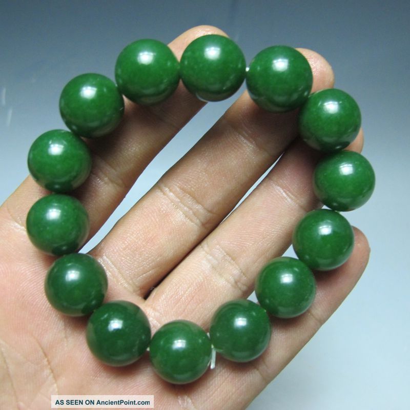 100 Natural Green Hetian Jade Hand - Carved Beads Bracelet Bracelets photo