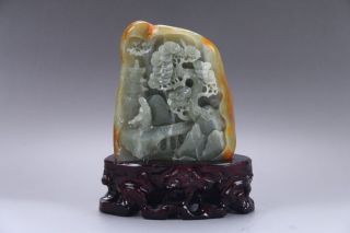Exquisite 100 Natural Hetian Jade Hand Carved Moutain & Man Statue Y54 photo