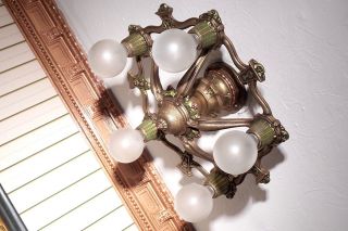 {{rare}} 1920s Riddle Vintage Art Deco Antique Ceiling Light Fixture Chandelier photo