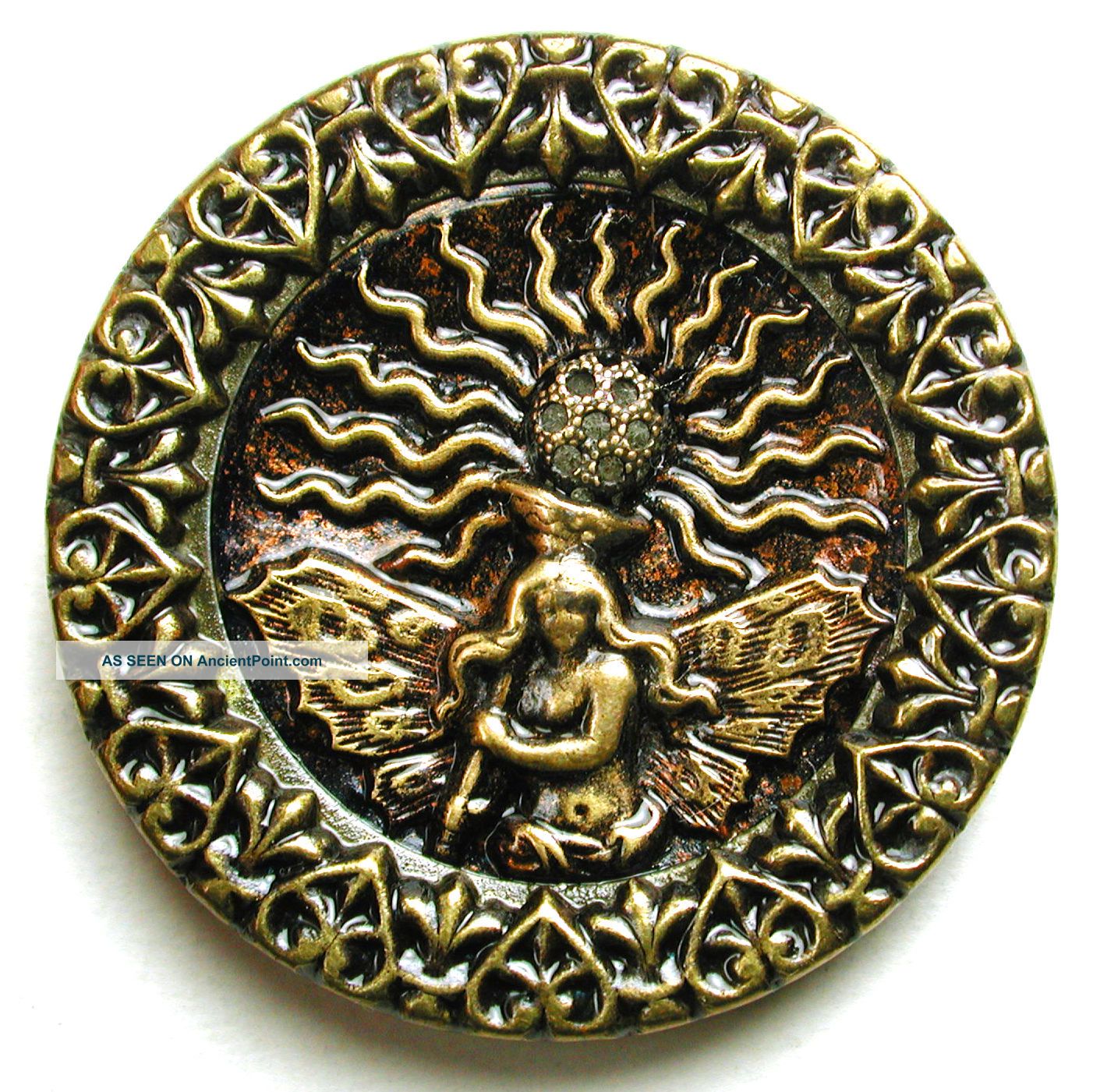 Lg Sz Antique Brass Button Detailed Fire Fairy Pictorial Image 1 & 7/16 