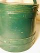 Vintage Wood Firkin - Wooden Sugar Bucket - Bentwood Handle - Old Green Paint Primitives photo 1
