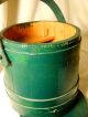 Vintage Wood Firkin - Wooden Sugar Bucket - Bentwood Handle - Old Green Paint Primitives photo 7