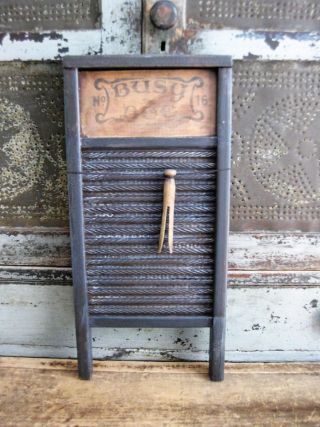 Small Antique Wood And Tin Busy Bee Washboard Black Milk Paint photo