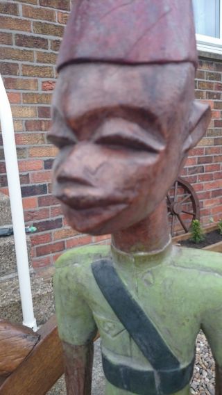 Vintage African Carved Wooden Soldier/other Statue,  Figurine.  2 Foot 3inch Tall photo