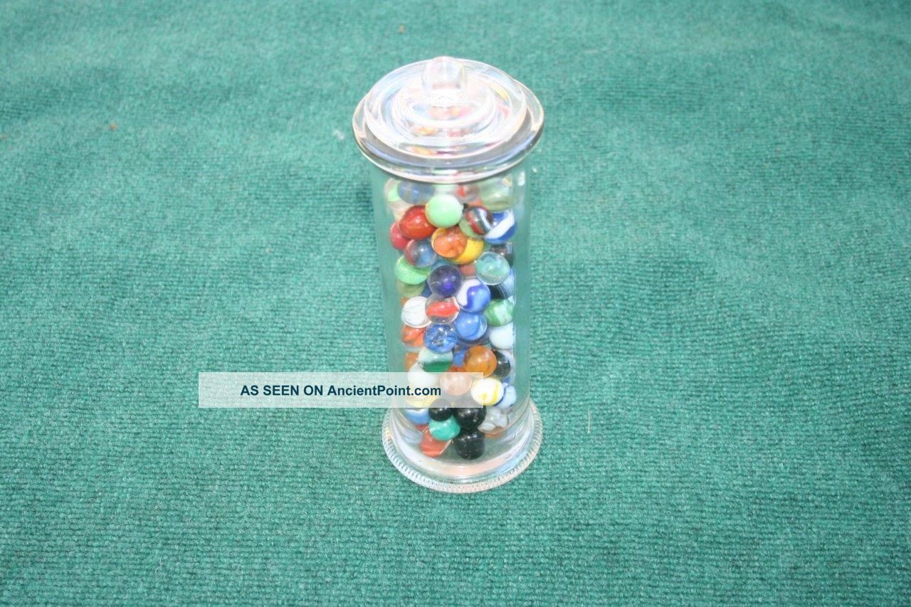 Apothecary Jar Filled 130 Vintage Marbles Agate Ox Blood Yolk Yellow Bottles & Jars photo
