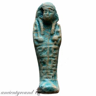 , Ptolemaic Period Ancient Egyptian Blue Faience Shabti Circa 300 Bc photo