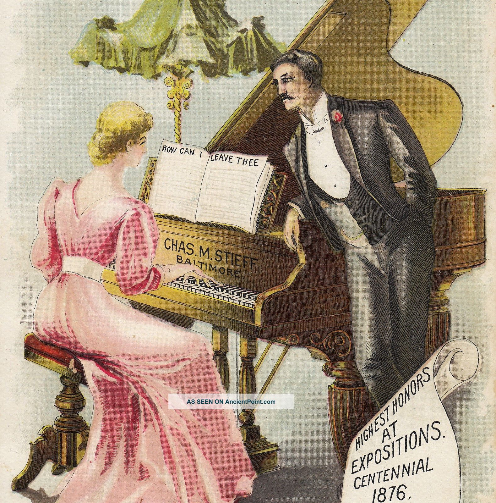 Chas.  M.  Stieff Piano Baltimore Factory View Music Store Advertising Trade Card Keyboard photo