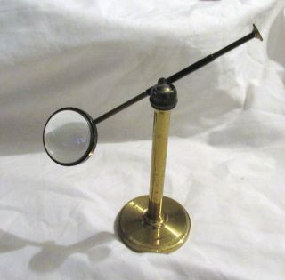 Antique Victorian Brass Microscope Bullseye Table Top Magnifying Lens photo