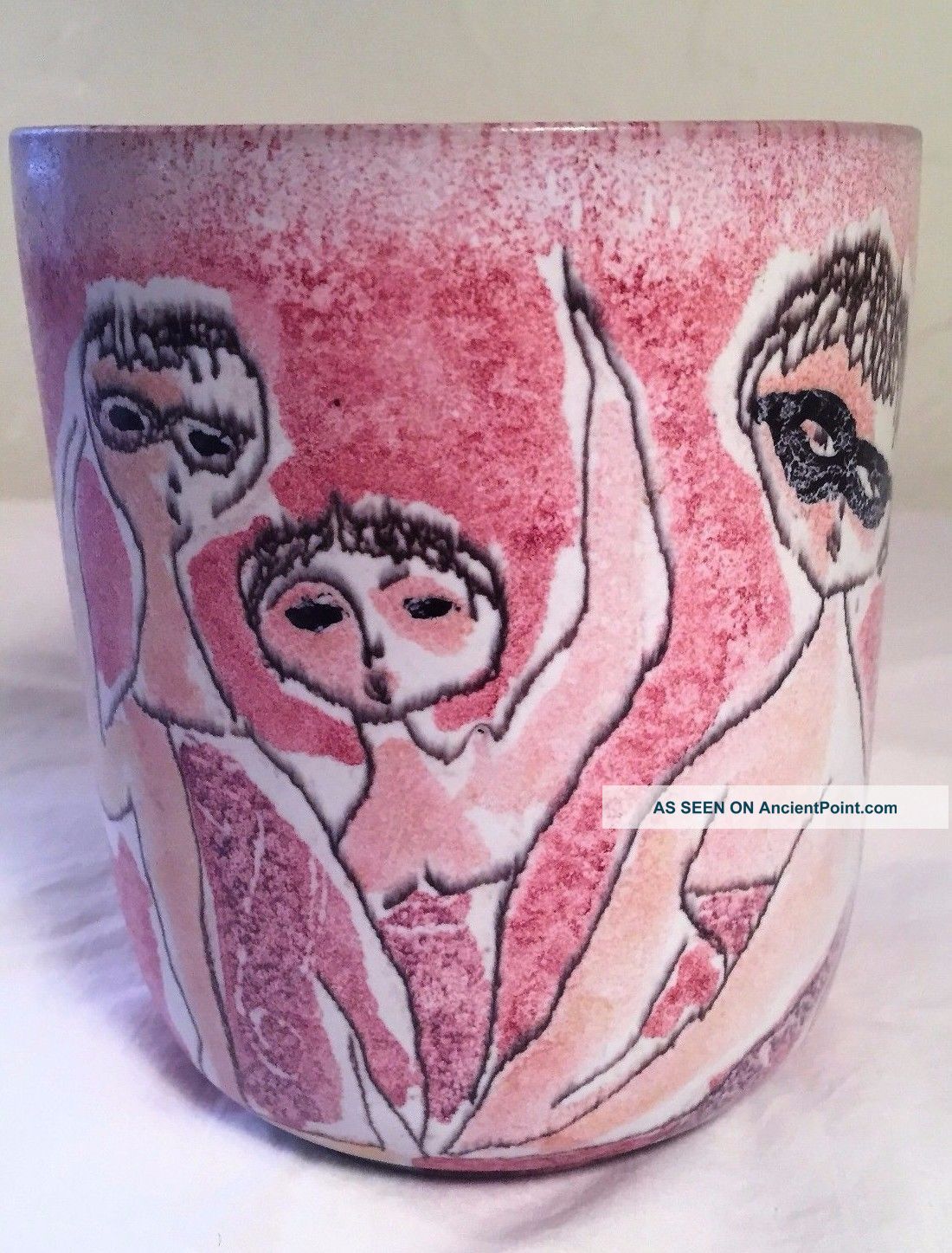 Marcello Fantoni Signed Vase Italy Glamorous Masked Ladies Mid-Century Modernism photo