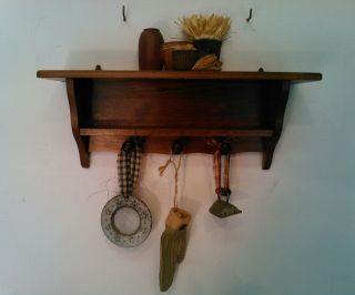 Antique Vintage Primitives Wall Hanging Shelf With Decorations Wooden photo
