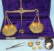Vintage Gold Brass Balance Scale Box Weights Scales photo 2