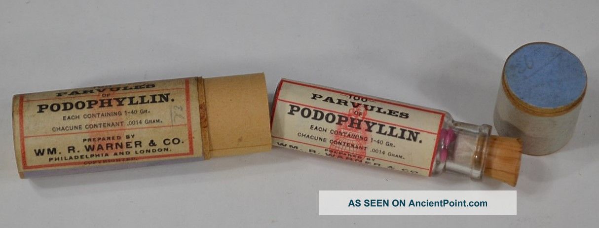Pharmacy Apothecary Box Bottle Parvule ' S Podophyllin Medicine Antique Bottles & Jars photo