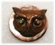 3d Nouveau French Brass Casting Of Lg Owl Head W Opal Glass Eyes On Mop Button Buttons photo 5