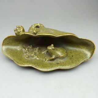 Chinese Ceramics Pure Hand Carved Lotus Leaf & The Frog photo