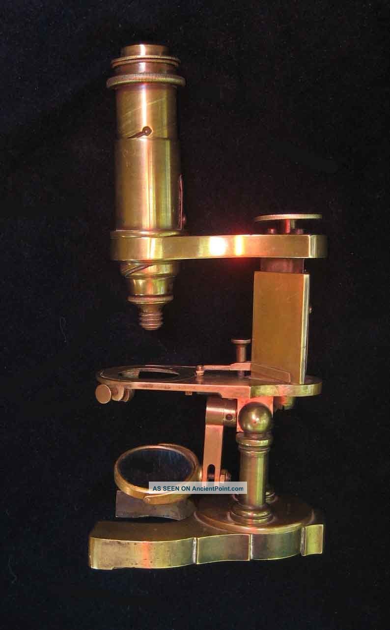 C1880 Antique George Wale Signed Brass Microscope W/ Rare Spiral Course Focus Microscopes & Lab Equipment photo