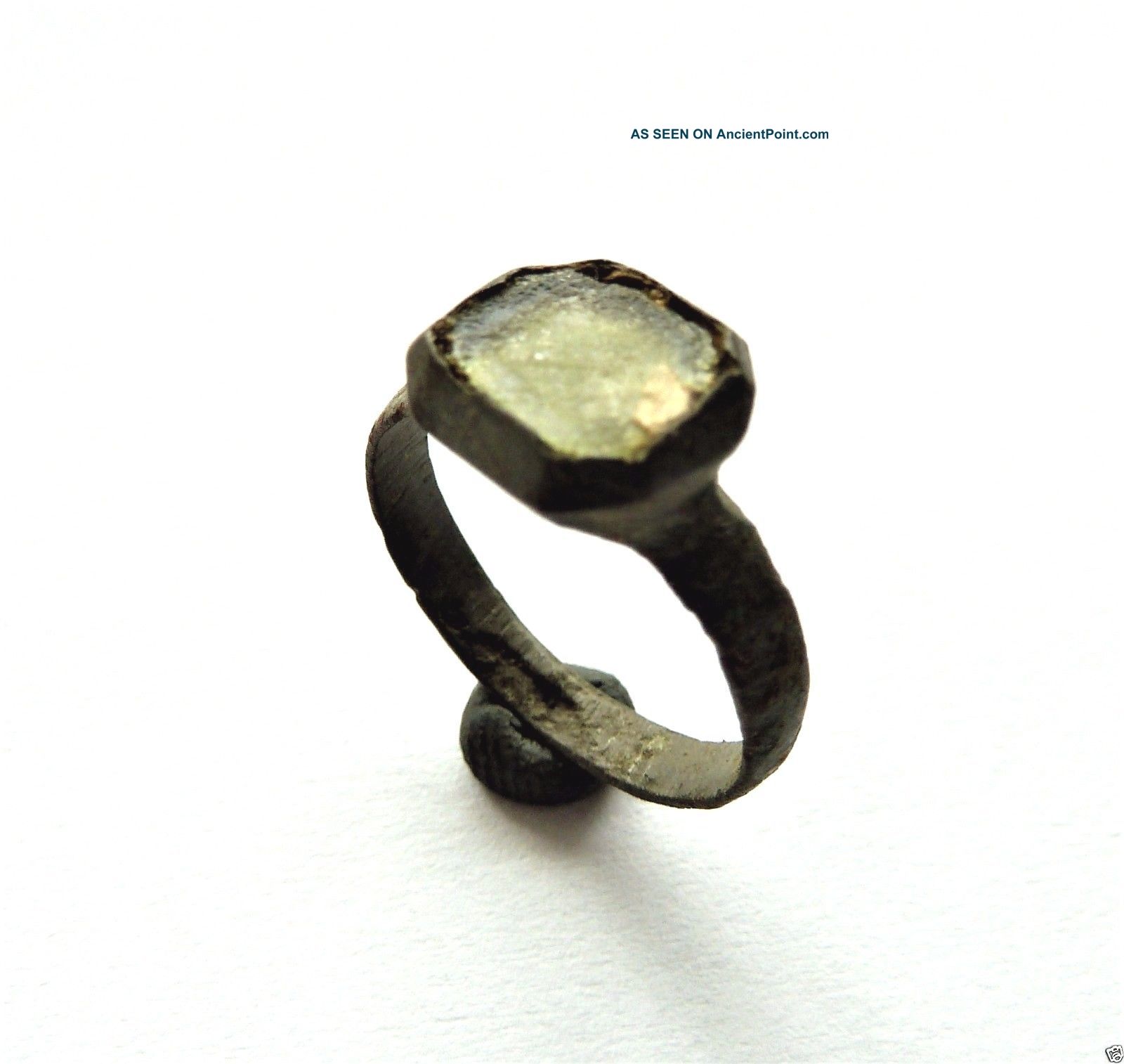 Medieval Bronze Ring With Glass Insert.  (211) Viking photo
