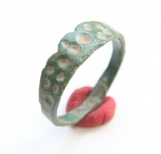 Ancient Old Viking Bronze Decorated Ring  Thimble Dots  (jun02) photo