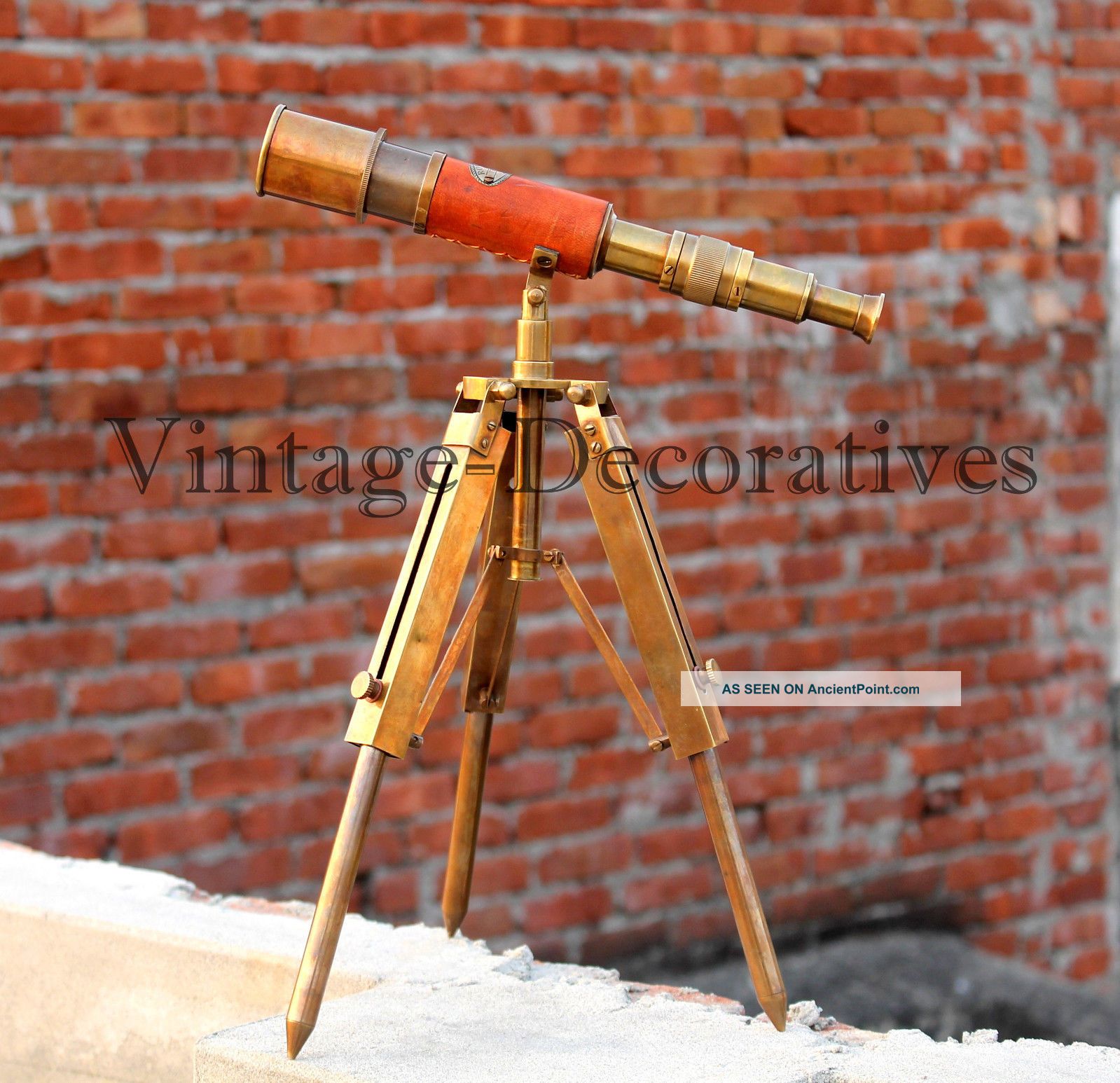 Antique Brass Spyglass Telescope With Wooden Tripod - 9" Decorative Nautical Desktop Telescope, 15" Tall