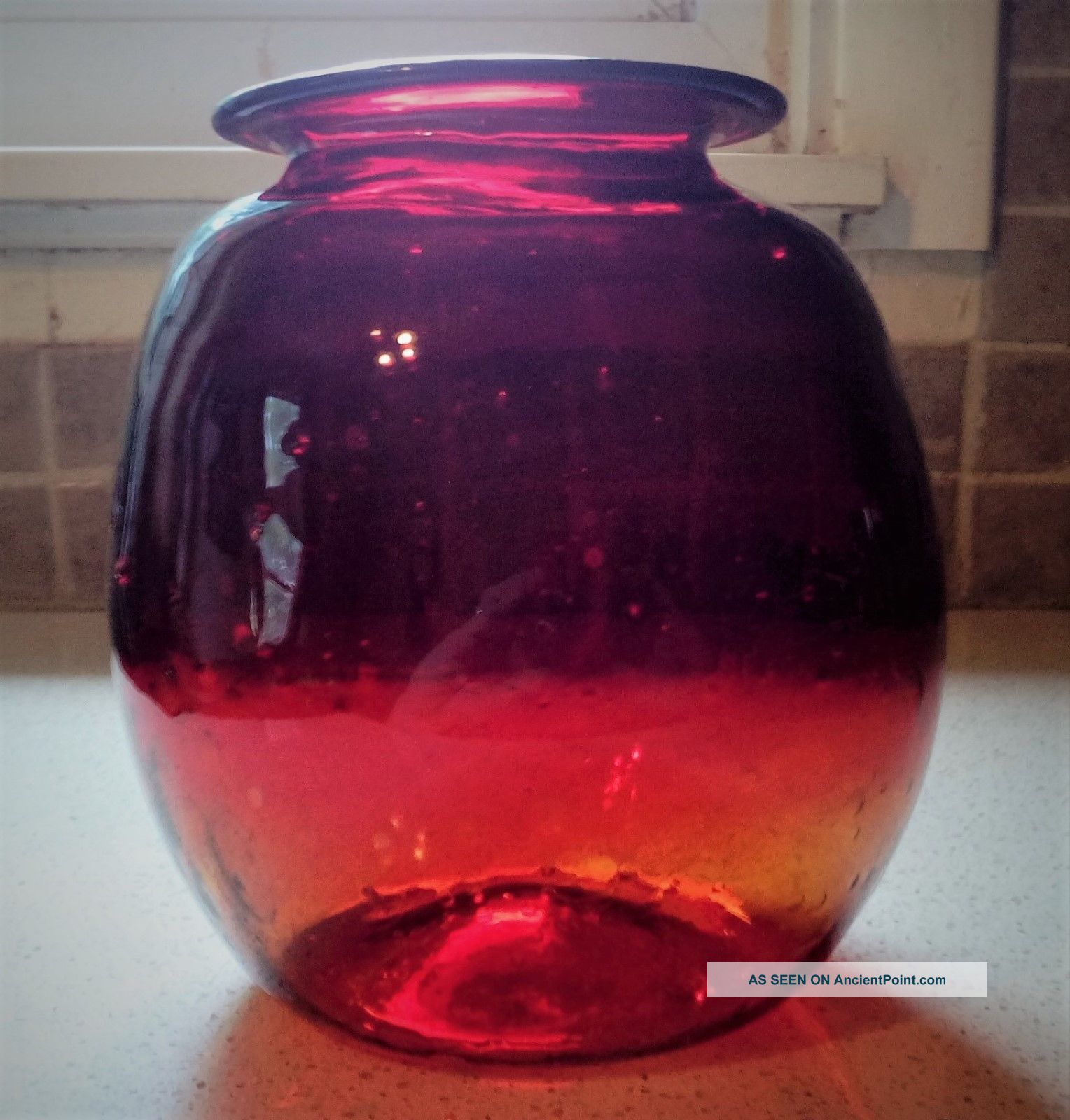 Blown Glass Cranberry Ruby Apothecary Big Leech Jar Pot Pontil 19th C Inclusions Bottles & Jars photo