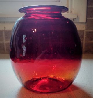 Blown Glass Cranberry Ruby Apothecary Big Leech Jar Pot Pontil 19th C Inclusions photo