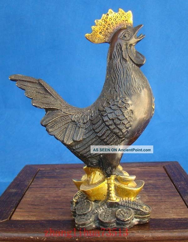 Antique Collectible Handmade Statue Bronze With Gilding Chicken Deco Art Metalware photo