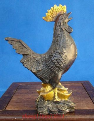 Antique Collectible Handmade Statue Bronze With Gilding Chicken Deco Art photo