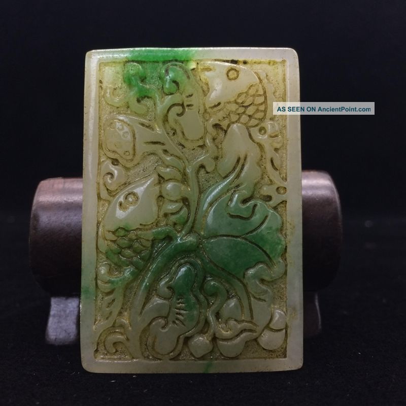 Natural Jade Pendant Pure Hand Carved Flowers And Fish D36 Necklaces & Pendants photo