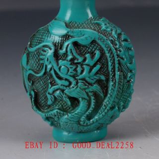 Chinese Turquoise Hand Carved Dragon & Phoneix Snuff Bottle Byh27 photo