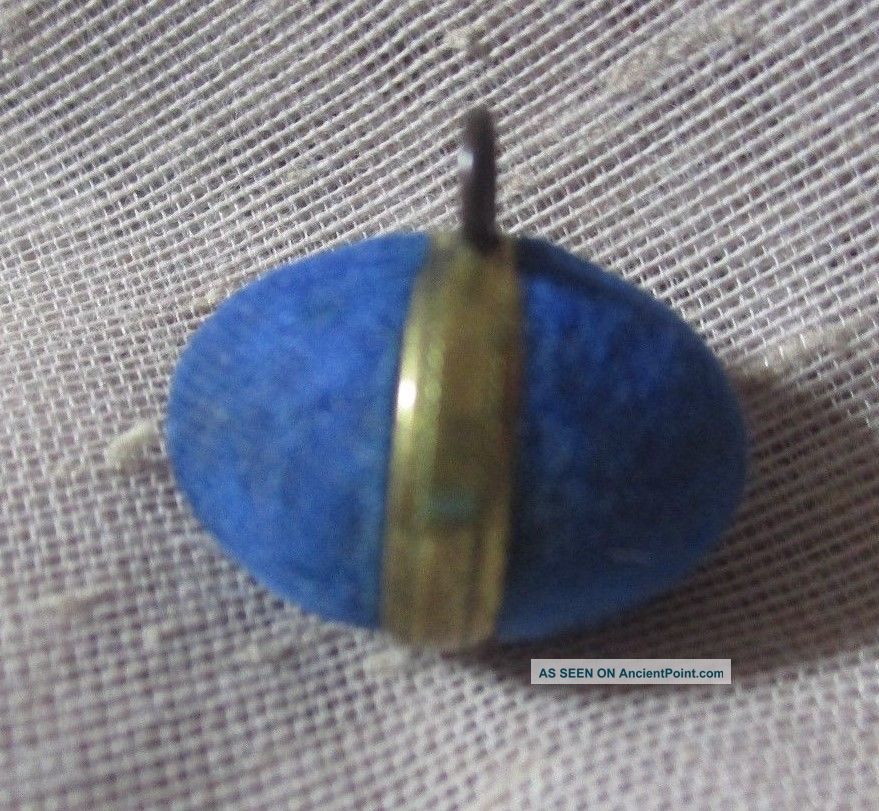 Antique Victorian Blue Velvet Oval Brass Ring Shank Veil Button Defined Within Buttons photo