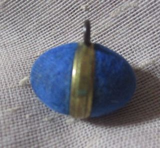 Antique Victorian Blue Velvet Oval Brass Ring Shank Veil Button Defined Within photo