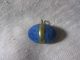 Antique Victorian Blue Velvet Oval Brass Ring Shank Veil Button Defined Within Buttons photo 3