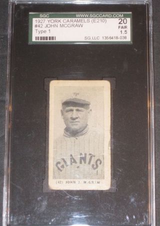 1927 E210 John Mcgraw York Caramel Baseball Card Sgc 20 Fair 1.  5 York Giants photo