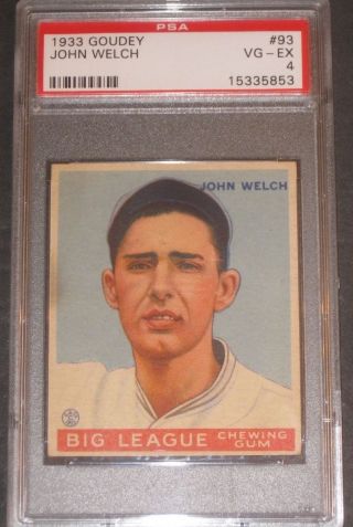 1933 Goudey John Welch Baseball Card Psa 4 Vg - Ex 93 Boston Red Sox photo