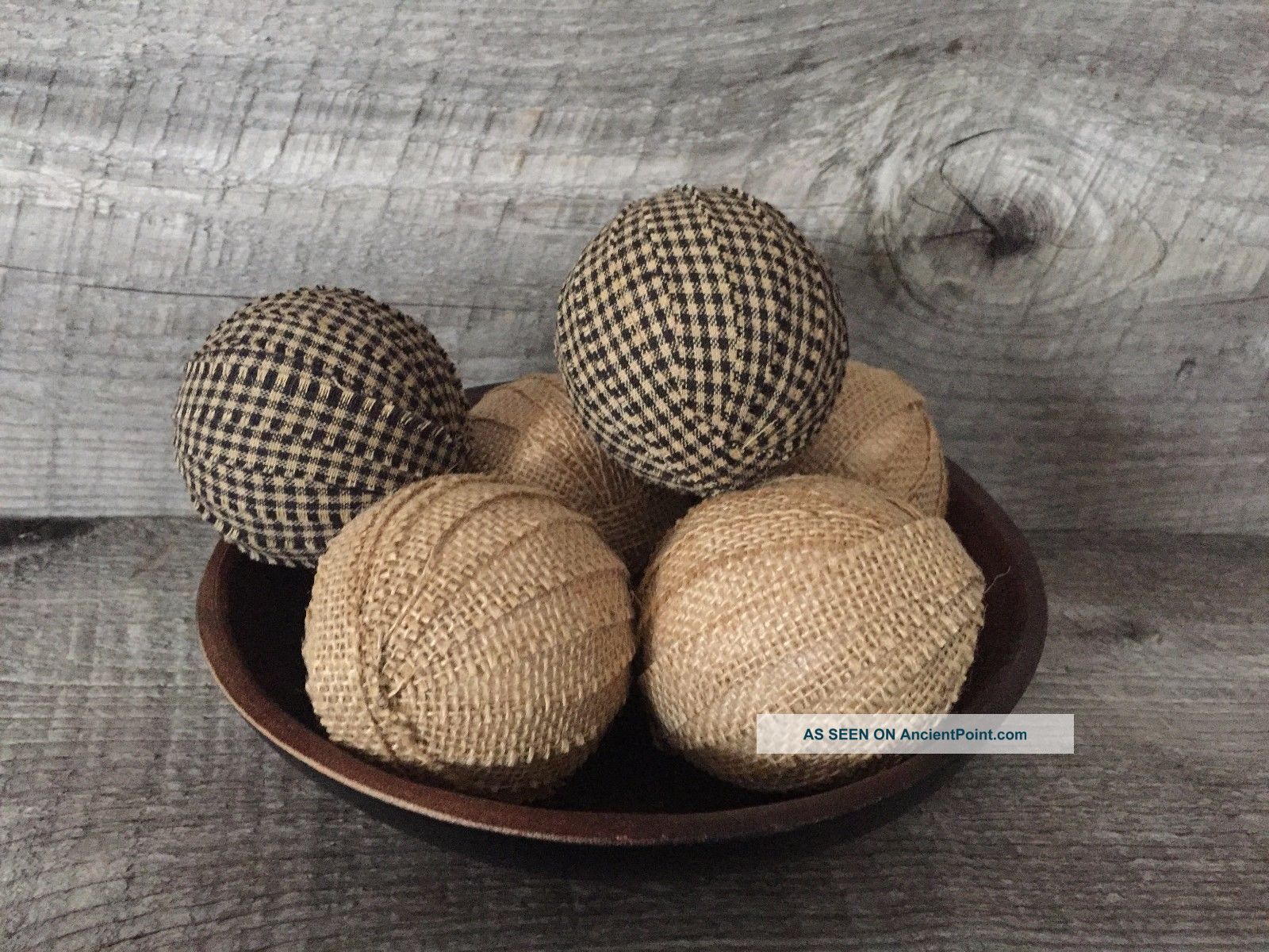 Primitive Country Burlap And Black Homespun 2.  5 Inch Rag Balls Bowl Filler Primitives photo