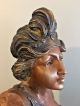 Rare Cast Bronze Vintage Patinated Bust Sculpture Art Nouveau Maiden Woman Girl Art Nouveau photo 1