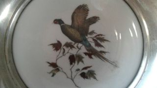 Vintage Frank Whiting Sterling Silver Porcelain Bird Pheasant Coaster Dish photo