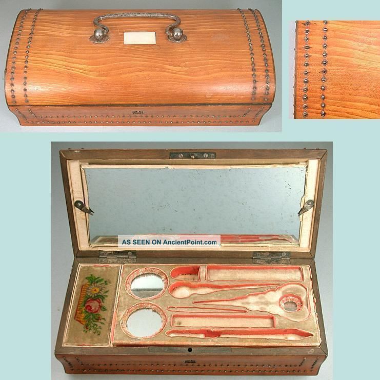 Antique Palais Royal Box W/ Silk Lining,  Mirror & Pincushion French C1820 Other Antique Sewing photo
