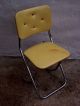 Retro Folding Chair Krome Lee Industries Naugahyde Tuck Yellow Vintage Mid-Century Modernism photo 2
