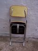 Retro Folding Chair Krome Lee Industries Naugahyde Tuck Yellow Vintage Mid-Century Modernism photo 4