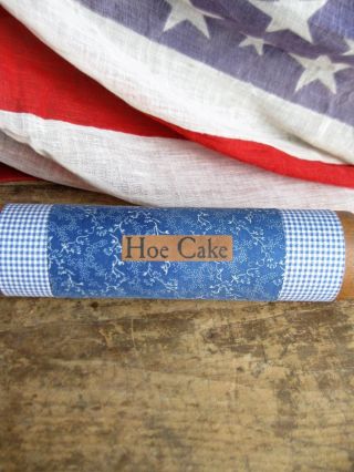 Antique Rolling Pin Cupboard Blue Paint Calico Sleeve Hoe Cakes photo